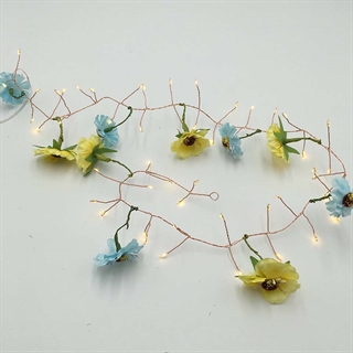 Istap lyskæde med lyseblå og gule blomster